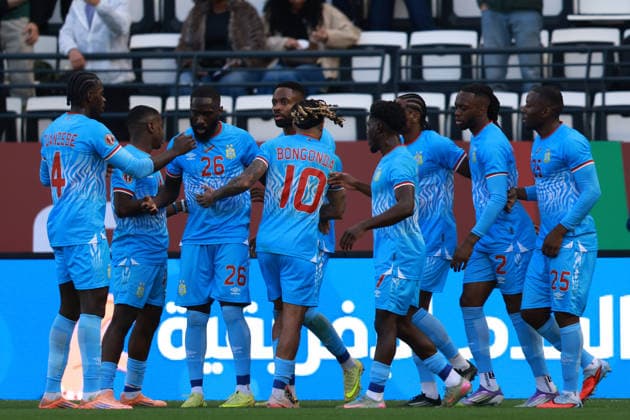 Morocco, Rabat - 23 December 2025 - Theo Bongonda international team goal celebration with Arthur Masuaku of DR Congo during the Africa Cup of Nations 2025 match of group D between DR Congo national team, Nationalteam and Benin national team at Al-Barid Stadium, Rabat, Morocco. AFCON 2025 - Democratic Republic of the Congo vs. Benin Copyright: xSFSIx