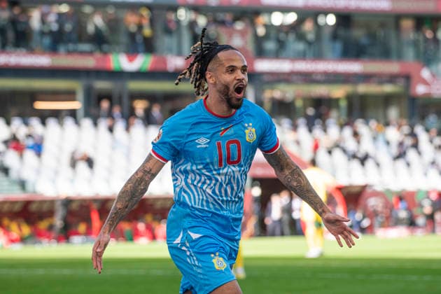 Theo Bongonda goal celebration during Africa Cup of Nations Morocco 2025 - Group B - Congo DR vs Benin 23 12 2025 - Al Medina By IMAGO Didier Lefa Studio Rabat Al Medina Stadium Morocco