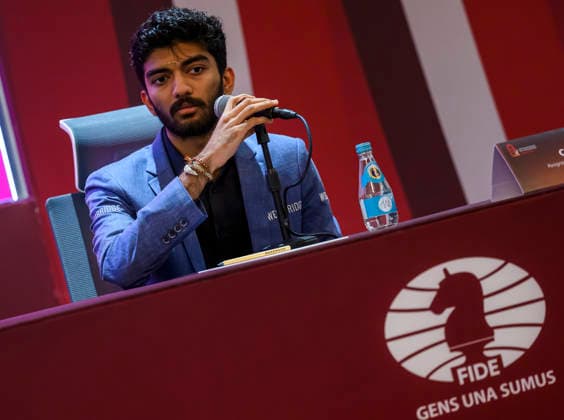 FIDE WORLD RAPID & BLITZ CHAMPIONSHIPS 2025 QATAR press conference, PK, Pressekonferenz Gukesh Dommaraju, Reigning World chess Champion of Indian attends a press conference ahead of the FIDE World Rapid & Blitz Championships 2025 in Doha,Qatar, on December. 25, 2025. DOHA Qatar Copyright: xNOUSHADxTHEKKAYILx