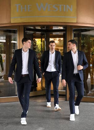 Croatia National Handball Team gather in Zagreb, Croatia Luka Lovre Klarica, Zvonimir Srna and Marin Jelinic of Croatia leaves at Hotel Westin in Zagreb, Croatia, on December 26, 2025. Croatia s men™s senior handball team heads to Porec for a first phase of preparations for Men s EHF EURO 2026. In the first phase of preparations Croatia will play friendly match against North Macedonia.  MarkoxLukunic PIXSELL