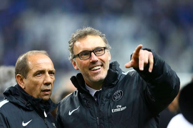 FOOTBALL : Bastia vs Paris Saint Germain - Finale Coupe de la Ligue - 11 04 2015 Jean Louis Gasset et Laurent Blanc ( Entraineur PSG)  Copyright: xGwendolinexLexGoffx
