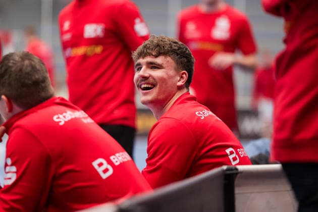 26.12.2025, Handball, Saison 2025 2026, 2. Handball Bundesliga, 17. Spieltag, TuSEM Essen - TuS Ferndorf, Finn Wolfram (TuSEM Essen) lacht, Essen Am Hallo NRW Deutschland xRHR-FOTO DEx Copyright: DennisxEwert RHR-FOTOx RHR-FOTO DE