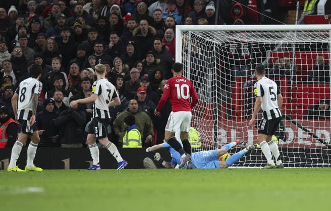 Manchester United, ManU v Newcastle United, FA Premier League 26.12.25 Manchester United v Newcastle United, FA Premier League Bradley Ormesher The Times Patrick Dorgu of Manchester United scores and celebrates scoring his teams opening goal of the match 1-0  Copyright: xBradleyxOrmesherx NINTCHDBPICT001047996692
