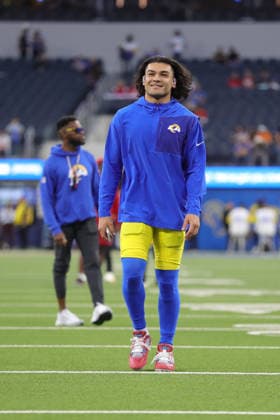 INGLEWOOD, CA - NOVEMBER 23: Los Angeles Rams wide receiver Puka Nacua (12) during the Tampa Bay Buccaneers vs Los Angeles Rams game on November 23, 2025, at SoFi Stadium in Inglewood, CA. (Photo by Jevone Moore Icon Sportswire) NFL, American Football Herren, USA NOV 23 Buccaneers at Rams EDITORIAL USE ONLY Icon20251123044