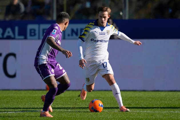 Jacob Ondrejka (Parma Calcio) in action, Serie A, Parma Calcio 1913 v ACF Fiorentina, Ennio Tardini Stadium, December 27, 2025, Parma, Italy.