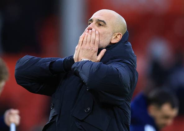 Nottingham, England, 27th December 2025. Pep Guardiola coach of Manchester City celebrates the win during the Nottingham Forest vs Manchester City Premier League match at the City Ground, Nottingham. Picture credit should read: Jessica Hornby Sportimage EDITORIAL USE ONLY. No use with unauthorised audio, video, data, fixture lists, club league logos or live services. Online in-match use limited to 120 images, no video emulation. No use in betting, games or single club league player publications. SPI_086_JH_Forest_ManC SPI-4395-0086