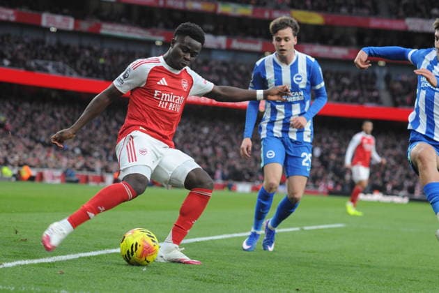 Football - 2025 2026 Premier League - Arsenal vs Brighton & Hove Albion - Emirates Stadium - Saturday 27th December 2025 Bakayo Saka of Arsenal 