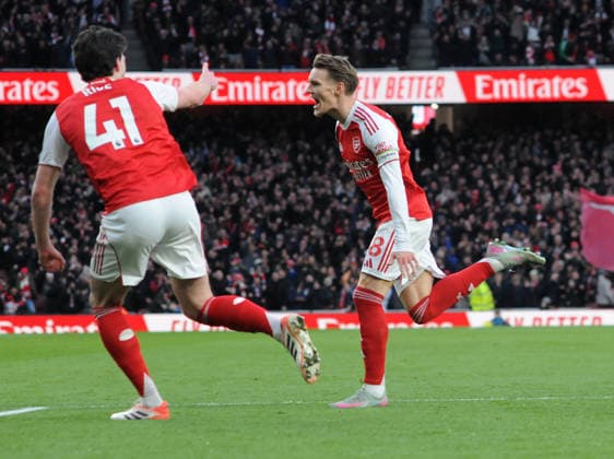 Football - 2025 2026 Premier League - Arsenal vs Brighton & Hove Albion - Emirates Stadium - Saturday 27th December 2025 Martin Odegaard of Arsenal celebrates scoring his first half goal 
