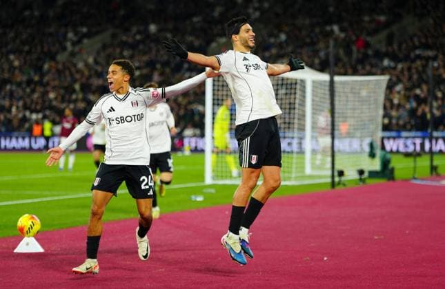 Raul Jimenez of Fulham celebrates scoring the opening goal West Ham United v Fulham, Premier League, Football, London Stadium, London, UK - 27 Dec 2025London London Stadium United Kingdom EDITORIAL USE ONLY No use with unauthorised audio, video, data, fixture lists, club league logos or live services. Online in-match use limited to 120 images, no video emulation. No use in betting, games or single club league player publications. Copyright: xJavierxGarcia Shutterstockx 16213164as