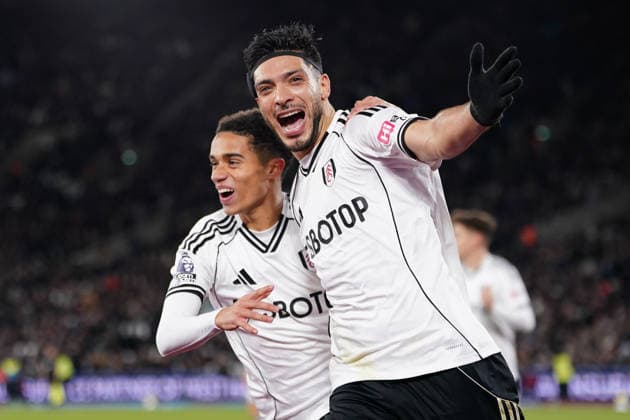 Premier League West Ham United v Fulham Raul Jimenez of Fulham celebrates goal to make it 0-1 during the Premier League match West Ham United vs Fulham at London Stadium, London, United Kingdom, 27th December 2025 (Photo by Harvey Murphy News Images) Copyright: xHarveyxMurphy NewsxImagesx