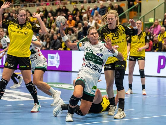 Luisa Schulze (Frisch Auf Frauen, 33) im Zweikampf mit Emma Olsson (Borussia Dortmund, 29), Borussia Dortmund vs. Frisch Auf Goeppingen, Handball, 1. Bundesliga, Spielzeit 2025 2026, 27.12.2025 Borussia Dortmund vs. Frisch Auf Goeppingen, Handball, 1. Bundesliga, Spielzeit 2025 2026, 27.12.2025 Dortmund Copyright: xMichaelxSchmidt Eibner-Pressefotx EP_MST