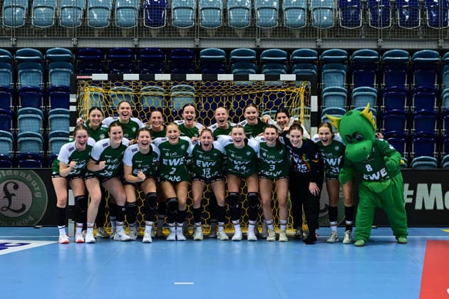 Handball I Frauen I Saison 2025-2026 I 1. HBF I 9. Spieltag I VfL Oldenburg - HSG Blomberg-Lippe I 27.12.2025 Jubel, Begeisterung, Enthusiasmus, Euphorie, Freude, Glücksgefühl, Heiterkeit bei: VfL Oldenburg Frauen Oldenburg EWE Arena Niedersachsen Deutschland Copyright: xLobeca FelixxSchlikisx