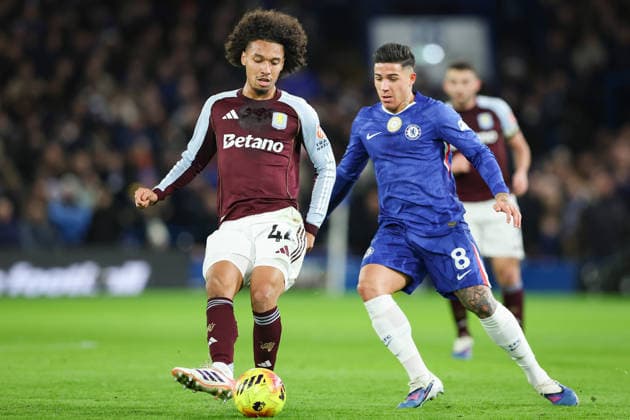 27th December 2025; Stamford Bridge, Chelsea, London, England: Premier League Football, Chelsea versus Aston Villa; Boubacar Kamara of Aston Villa clears the ball  IanxStephen