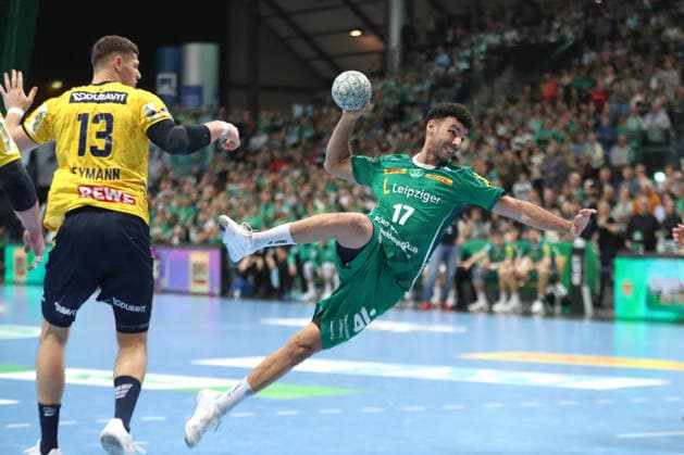 Handball DAIKIN HBL, SC DHfK Leipzig - Rhein-Neckar Löwen; 27.12.2025 Ahmed Khairi (17, SC DHfK Leipzig) beim Wurf. Handball, DAIKIN HBL, 1. Bundesliga, Saison 2025 2026, 19. Spieltag: SC DHfK Leipzig vs. Rhein-Neckar Löwen am 27.12.2025 in der Quarterback Immobilien Arena Leipzig. Copyright: xBEAUTIFULxSPORTS JanxKaeferx