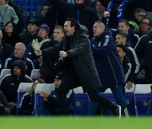 Unai Emery the Aston Villa manager celebrates Chelsea v Aston Villa, Football, Premier League, Stamford Bridge Stadium, London, UK - 27 12 2025 EDITORIAL USE ONLY No use with unauthorised audio, video, data, fixture lists (outside the EU), club league logos or live services. Online in-match use limited to 45 images (+15 in extra time). No use to emulate moving images. No use in betting, games or Copyright: xMattxImpey Shutterstockx 16214381al