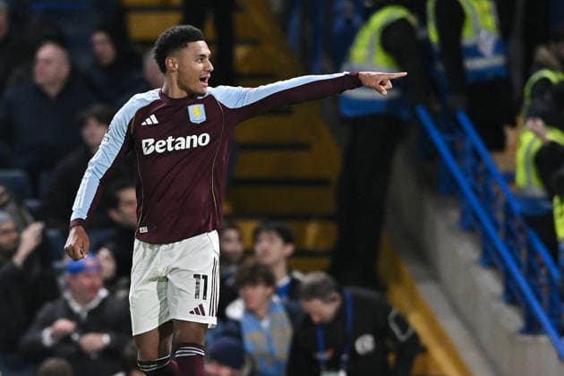 (251228) -- LONDON, Dec. 28, 2025 -- Ollie Watkins of Aston Villa celebrates after scoring during the English Premier League match between Chelsea and Aston Villa in London, Britain, Dec. 27, 2025. (SP)BRITAIN-LONDON-FOOTBALL-FA PREMIER LEAGUE-CHELSEA VS ASTON VILLA LixYing 