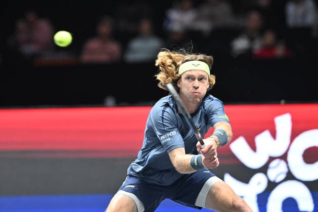 SHENZHEN, CHINA - DECEMBER 27: Andrey Rublev returns a shot in the Men s Singles match against Valentin Vacherot of Monaco on day 2 of the 2025 World Tennis Continental Cup at Shenzhen Universiade Center on December 27, 2025 in Shenzhen, Guangdong Province of China.  Copyright: xVCGx 111612220928