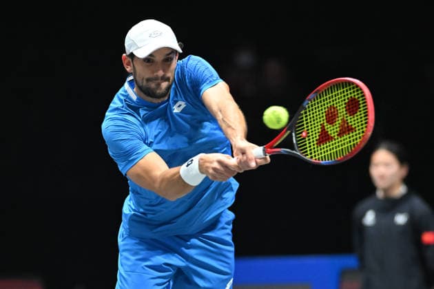 SHENZHEN, CHINA - DECEMBER 27: Valentin Vacherot of Monaco returns a shot in the Men s Singles match against Andrey Rublev on day 2 of the 2025 World Tennis Continental Cup at Shenzhen Universiade Center on December 27, 2025 in Shenzhen, Guangdong Province of China.  Copyright: xVCGx 111612220943
