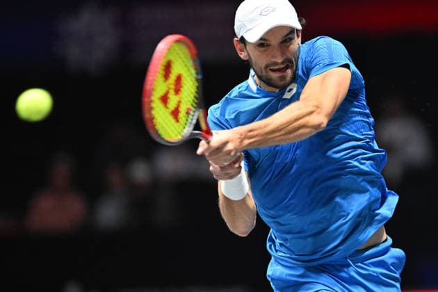 SHENZHEN, CHINA - DECEMBER 27: Valentin Vacherot of Monaco returns a shot in the Men s Singles match against Andrey Rublev on day 2 of the 2025 World Tennis Continental Cup at Shenzhen Universiade Center on December 27, 2025 in Shenzhen, Guangdong Province of China.  Copyright: xVCGx 111612220918