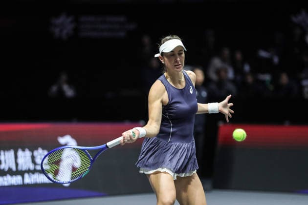 SHENZHEN, CHINA - DECEMBER 28: Belinda Bencic of Switzerland returns a shot in the Women s Singles match against Elena Rybakina of Kazakhstan on day 3 of the 2025 World Tennis Continental Cup at Shenzhen Universiade Center on December 28, 2025 in Shenzhen, Guangdong Province of China.  Copyright: xVCGx 111612321834