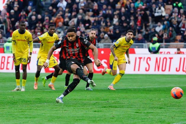 Christopher Nkunku of AC Milan he scored the 2-0 goal from a penalty during the match of 17th day of the Serie A Championship between AC Milan - Hellas Verona FC at the San Siro Stadium on 28 December 2025 in Milano, MI. during AC Milan vs Hellas Verona FC, Italian soccer Serie A match in Milan, Italy, December 28 2025  Copyright: xEmanuelexPennacchio IPAxSportx xipa-agency.netx xx IPA_69515533 IPA_Agency_IPA69515533