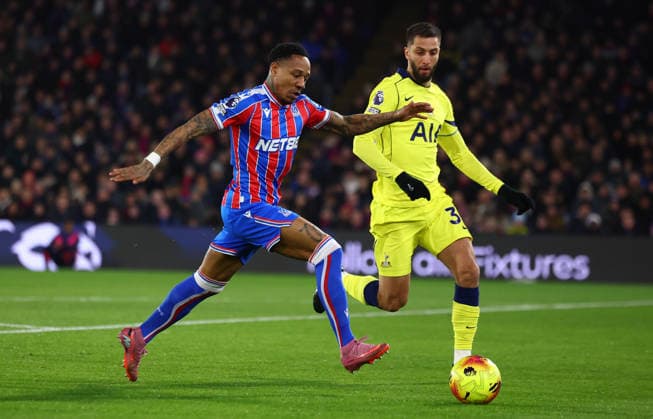 London, England, 28th December 2025. Nathaniel Clyne of Crystal Palace and Rodrigo Bentancur of Tottenham Hotspur challenge for the ball during the Crystal Palace vs Tottenham Hotspur Premier League match at Selhurst Park, London. Picture credit should read: Paul Terry Sportimage EDITORIAL USE ONLY. No use with unauthorised audio, video, data, fixture lists, club league logos or live services. Online in-match use limited to 120 images, no video emulation. No use in betting, games or single club league player publications. SPI_012_PT_Crystal_Palace_Tottenham SPI-4399-0012