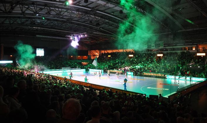 Leipzig, 27.12.2025, Arena Leipzig, Handball, Bundesliga, 19.Spieltag , SC DHfK Leipzig vs. Rhein Neckar Löwen Mannheim , Im Bild; Hallenansicht, Nur zur redaktionellen Nutzung. Only editorial use. , DHB HBL regulations prohibit any use of photographs as image sequences and or quasi-video. ,