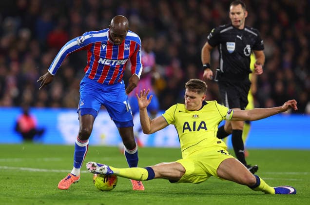 London, England, 28th December 2025. Jean-Philippe Mateta of Crystal Palace is challenged by Micky van de Ven of Tottenham Hotspur during the Crystal Palace vs Tottenham Hotspur Premier League match at Selhurst Park, London. Picture credit should read: Paul Terry Sportimage EDITORIAL USE ONLY. No use with unauthorised audio, video, data, fixture lists, club league logos or live services. Online in-match use limited to 120 images, no video emulation. No use in betting, games or single club league player publications. SPI_021_PT_Crystal_Palace_Tottenham SPI-4399-0021
