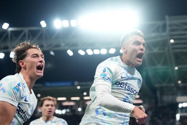 Inter Milan™s Lautaro Martinez celebrates after scoring 0-1 during the Serie A soccer match between Atalanta and Inter at the New Balance Stadium in Bergamo , north Italy - Sunday , December 28 , 2025. - Soccer .  Copyright: xSpada LaPressex