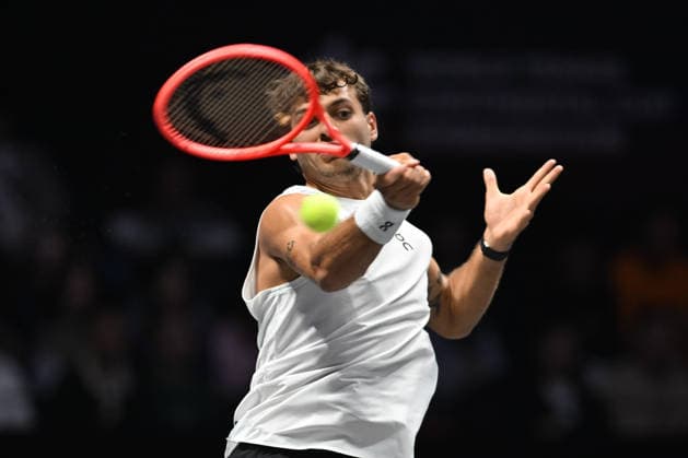 SHENZHEN, CHINA - DECEMBER 28: Flavio Cobolli of Italy returns a shot in the Men s Singles match against Andrey Rublev on day 3 of the 2025 World Tennis Continental Cup at Shenzhen Universiade Center on December 28, 2025 in Shenzhen, Guangdong Province of China.  Copyright: xVCGx 111612362577