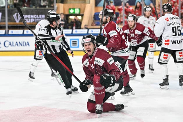 DAVOS, SWITZERLAND - DECEMBER 29: Filip Chlapik of Sparta Praha celebrate his goal during the Spengler Cup Davos match between HC Sparta Praha v Team Canada at Zondacrypto-Arena on December 29, 2025 in Davos, Switzerland. Davos Graubunden Switzerland Copyright: xJustPictures.ch AndreaxBrancax jp-en-EuSpIm-AB_29122025_AAB_5388