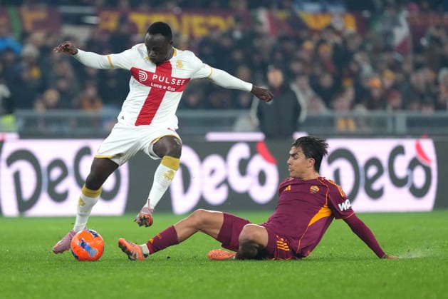 Seydou Fini of Genoa CFC and Paulo Dybala of AS Roma during the Serie A 2025 2026 football match between AS Roma and Genoa CFC at Stadio Olimpico in Rome (Italy), December 29, 2025. AntoniettaxBaldassarre