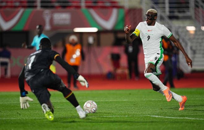 Victor James Osimhen (Nigeria) controls the ball during the Africa Cup Of Nations match between Uganda and Nigeria at Fes Stadium on December 30, 2025 in Fes, Morocco. (Photo by Thor Wegner DeFodi Images) - *** Victor James Osimhen Nigeria controls the ball during the Africa Cup Of Nations match between Uganda and Nigeria at Fes Stadium on December 30, 2025 in Fes, Morocco Photo by Thor Wegner DeFodi Images