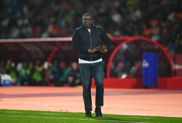 Thierry Mouyouma (Gabon) looks on during the Africa Cup Of Nations match between Gabon and Ivory Coast at Marrakesh Stadium on December 31, 2025 in Marrakech, Morocco. (Photo by Thor Wegner DeFodi Images) -