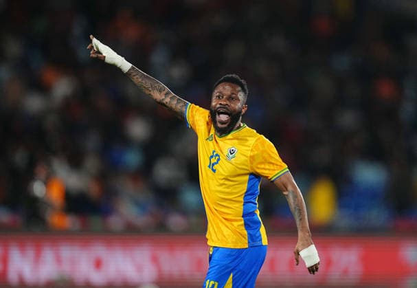 Guelor Kana Kaku (Gabon) gestures during the Africa Cup Of Nations match between Gabon and Ivory Coast at Marrakesh Stadium on December 31, 2025 in Marrakech, Morocco. (Photo by Thor Wegner DeFodi Images) -