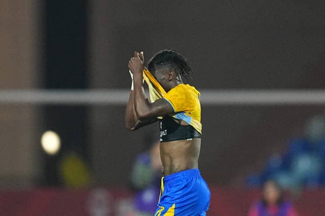 Clech Ruben Loufilou Ndella (Gabon) with post game despair during the Africa Cup Of Nations match between Gabon and Ivory Coast at Marrakesh Stadium on December 31, 2025 in Marrakech, Morocco. (Photo by Thor Wegner DeFodi Images) -