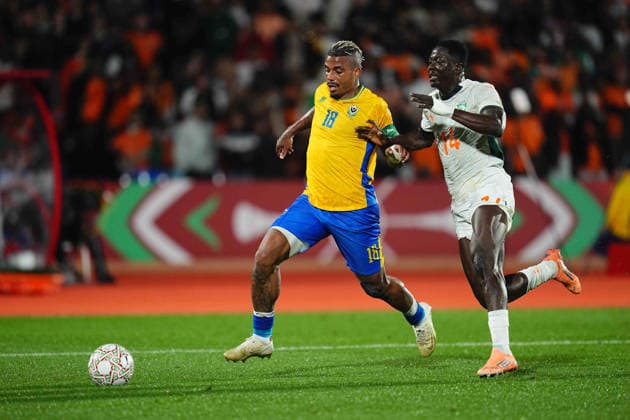 Mario RenÃ Junior Lemina (Gabon) and Oumar Diakite (Ivory Coast) battle for the ball during the Africa Cup Of Nations match between Gabon and Ivory Coast at Marrakesh Stadium on December 31, 2025 in Marrakech, Morocco. (Photo by Thor Wegner DeFodi Images) -