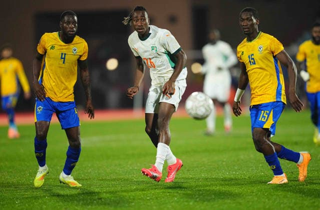 Yan Diomande (Ivory Coast) controls the ball during the Africa Cup Of Nations match between Gabon and Ivory Coast at Marrakesh Stadium on December 31, 2025 in Marrakech, Morocco. (Photo by Thor Wegner DeFodi Images) -