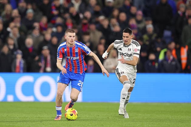 1st January 2026; Selhurst Park, Selhurst, London, England; Premier League Football, Crystal Palace versus Fulham; Adam Wharton of Crystal Palace dribbles past Sasa Lukic of Fulham  KatiexChan