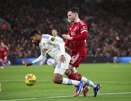 Liverpool v Leeds United, FA Premier League 01.01.26 Liverpool v Leeds United, FA Premier League Bradley Ormesher The Times Andrew Robertson of Liverpool and James Justin of Leeds United  Copyright: xBradleyxOrmesherx NINTCHDBPICT001048886595