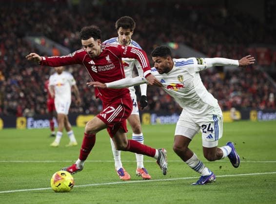 Liverpool v Leeds United, FA Premier League 01.01.26 Liverpool v Leeds United, FA Premier League Bradley Ormesher The Times Curtis Jones of Liverpool and James Justin of Leeds United  Copyright: xBradleyxOrmesherx NINTCHDBPICT001048886598