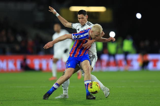 Crystal Palace v Fulham, Premier League Crystal Palace midfielder Will Hughes (19) fouled by Fulham midfielder Sasa Lukic (20) during the Premier League match between Crystal Palace and Fulham at Selhurst Park, London, UK on 1 January 2026. London Selhurst Park Greater London UK Editorial use only DataCo restrictions apply See www.football-dataco.com , Copyright: xSimonxRoex PSI-23503-0024