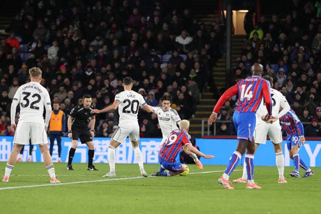 1st January 2026; Selhurst Park, Selhurst, London, England; Premier League Football, Crystal Palace versus Fulham; Will Hughes of Crystal Palace goes down under challenge from Harry Wilson of Fulham at the edge of the penalty area which is checked by VAR and cleared  KatiexChan