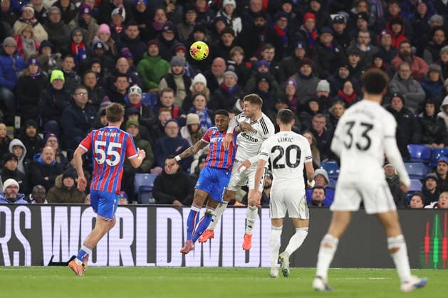 1st January 2026; Selhurst Park, Selhurst, London, England; Premier League Football, Crystal Palace versus Fulham; Nathaniel Clyne of Crystal Palace and Joachim Andersen of Fulham compete for the header  KatiexChan