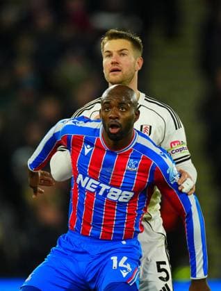Joachim Andersen of Fulham marks Jean-Philippe Mateta of Crystal Palace Crystal Palace v Fulham, Premier League, Football, Selhurst Park, London, UK - 01 Jan 2026London Selhurst Park United Kingdom EDITORIAL USE ONLY No use with unauthorised audio, video, data, fixture lists, club league logos or live services. Online in-match use limited to 120 images, no video emulation. No use in betting, games or single club league player publications. Copyright: xJavierxGarcia Shutterstockx 16216356ay