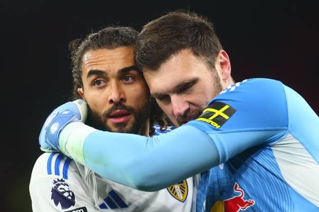 Dominic Calvert-Lewin of Leeds United and Lucas Perri at the end of the match Liverpool v Leeds United, Premier League, Football, Anfield, Liverpool, UK - 01 Jan 2026Liverpool Anfield United Kingdom EDITORIAL USE ONLY No use with unauthorised audio, video, data, fixture lists, club league logos or live services. Online in-match use limited to 120 images, no video emulation. No use in betting, games or single club league player publications. Copyright: xPaulxCurrie Shutterstockx 16216359cr