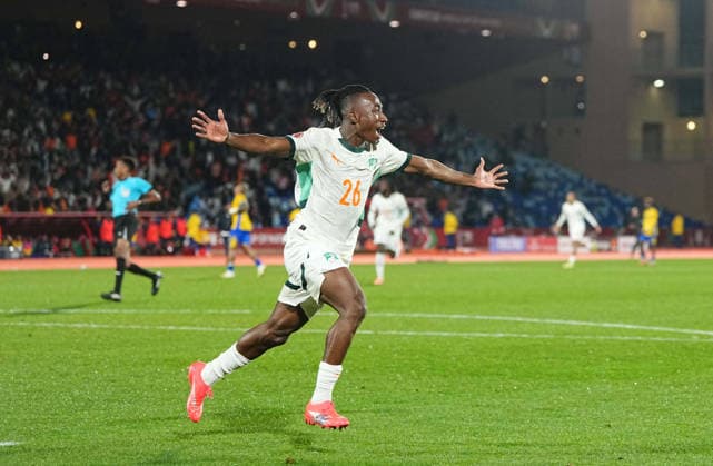 Yan Diomande (Ivory Coast) celebrate during the Africa Cup Of Nations match between Gabon and Ivory Coast at Marrakesh Stadium on December 31, 2025 in Marrakech, Morocco. (Photo by Thor Wegner DeFodi Images) - *** Yan Diomande Ivory Coast celebrate during the Africa Cup Of Nations match between Gabon and Ivory Coast at Marrakesh Stadium on December 31, 2025 in Marrakech, Morocco Photo by Thor Wegner DeFodi Images