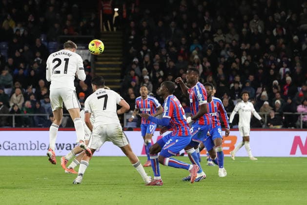 1st January 2026; Selhurst Park, Selhurst, London, England; Premier League Football, Crystal Palace versus Fulham; Timothy Castagne of Fulham header is saved by goalkeeper Dean Henderson of Crystal Palace  KatiexChan