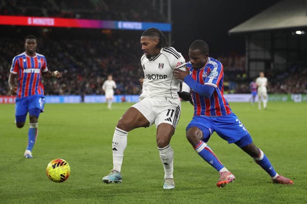 1st January 2026; Selhurst Park, Selhurst, London, England; Premier League Football, Crystal Palace versus Fulham; Adama Traore of Fulham and Tyrick Mitchell of Crystal Palace  KatiexChan