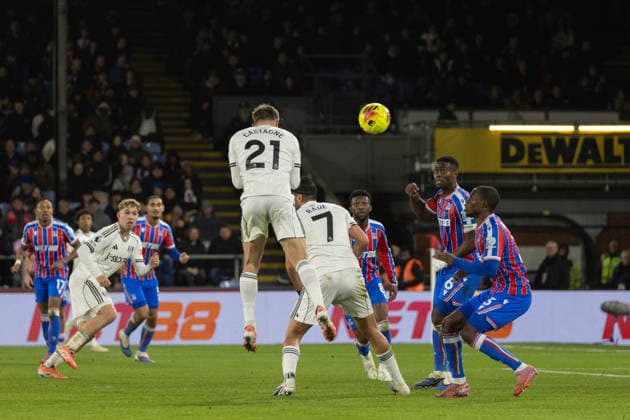 Timothy Castagne of Fulham heads the ball away from danger during the Premier League match between Crystal Palace and Fulham at Selhurst Park on January 1, 2026 in London, England. (Photo by Pedro Soares SPP) Copyright: xPedroxSoaresx xSPPx Sportspressphoto_SPR78153